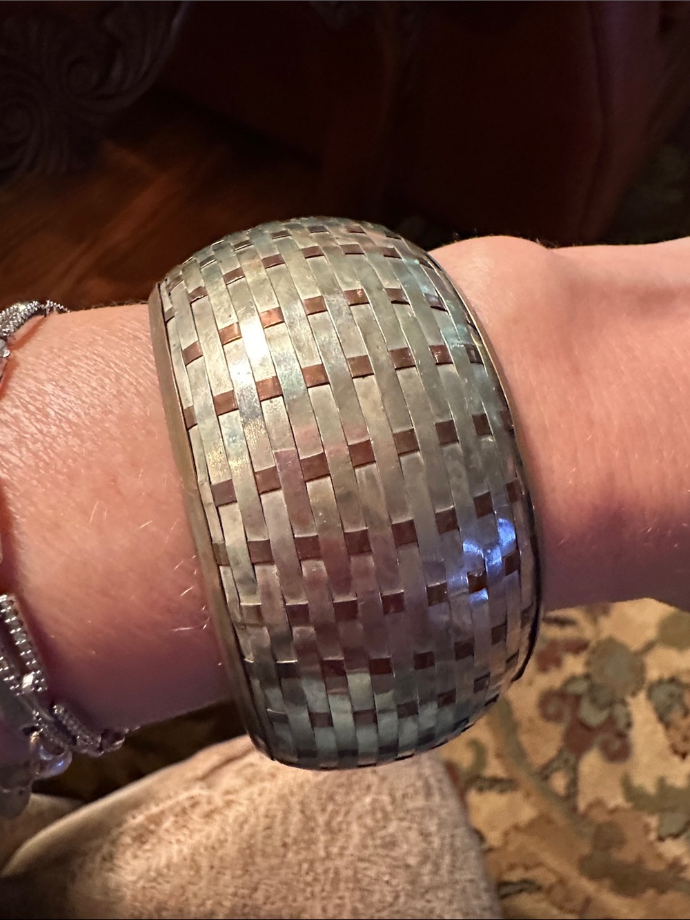 Woven Brass Wide Bangle Bracelet